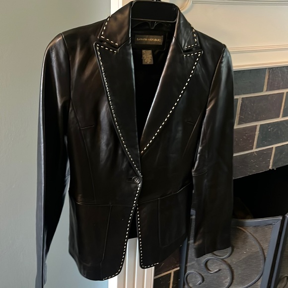 Banana Republic Leather Stitch Detail Moto Blazer/Jacket fit XS - Picture 3 of 17